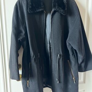 Black Faux Fur Collar Women's Coat